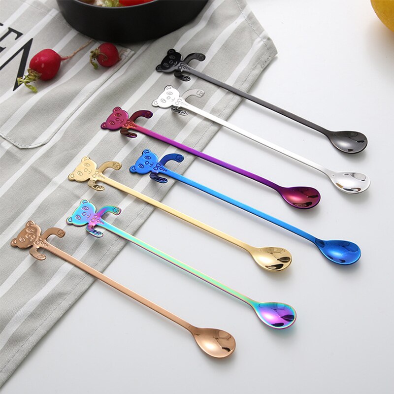 OBR Hanging Long Handle Panda Spoon Stainless Steel Teaspoon for Desserts Cake Tea Coffee