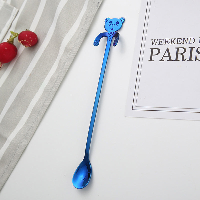 OBR Hanging Long Handle Panda Spoon Stainless Steel Teaspoon for Desserts Cake Tea Coffee
