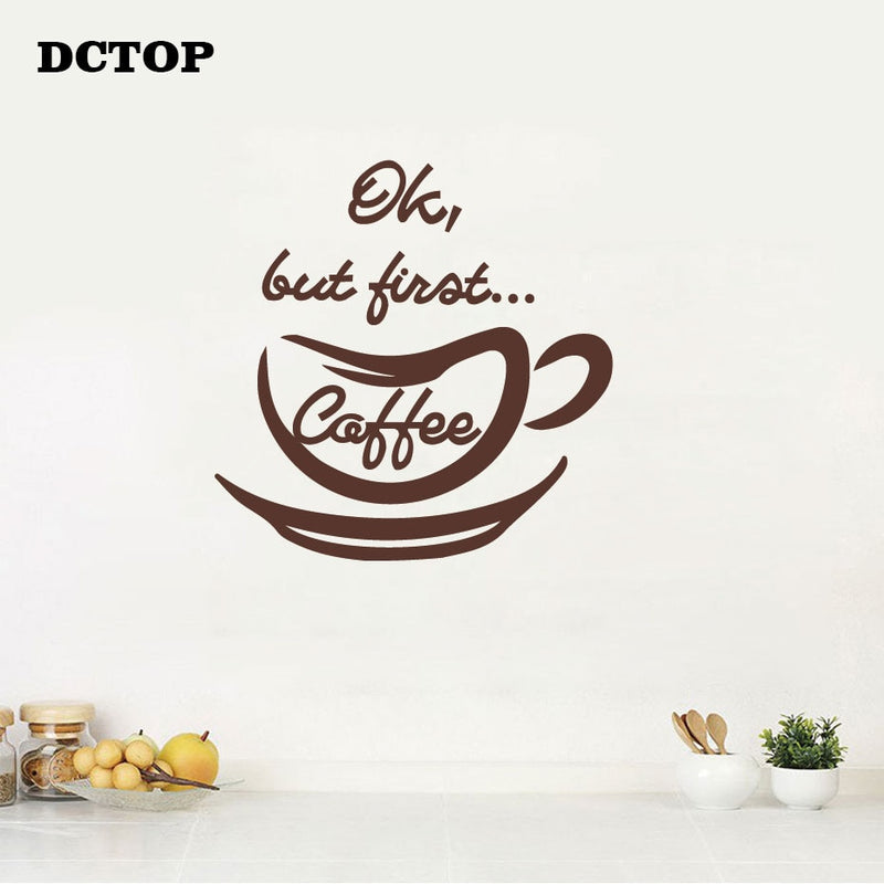 Ok But first Coffee Quote Wall Sticker Modern DIY Vinyl Decal Removable Home Decor for Kitchen Coffer