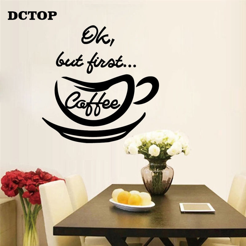 Ok But first Coffee Quote Wall Sticker Modern DIY Vinyl Decal Removable Home Decor for Kitchen Coffer