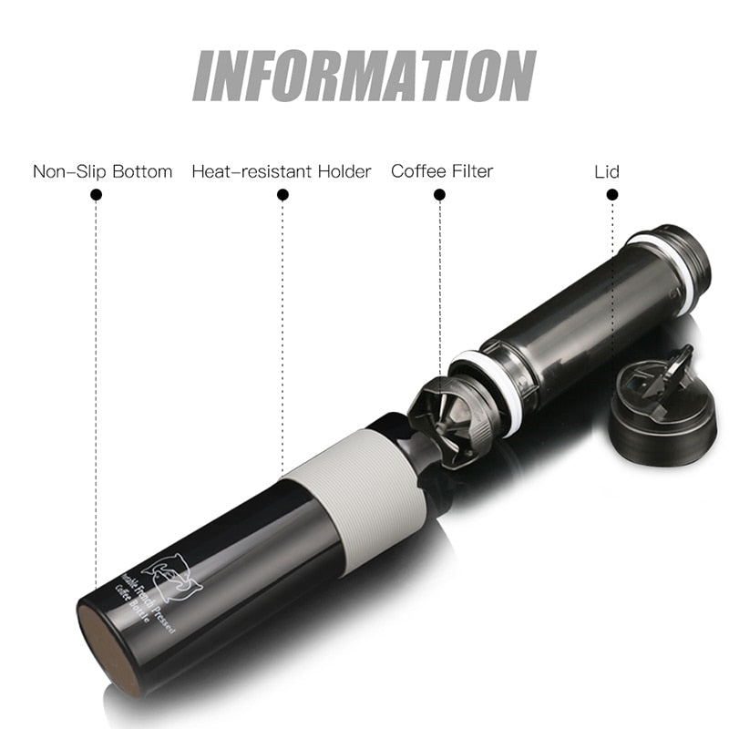 Portable French Press Coffe Bottle Plastic Outdoor Vacuum Coffee Plunger Filter Coffee Cup Travel