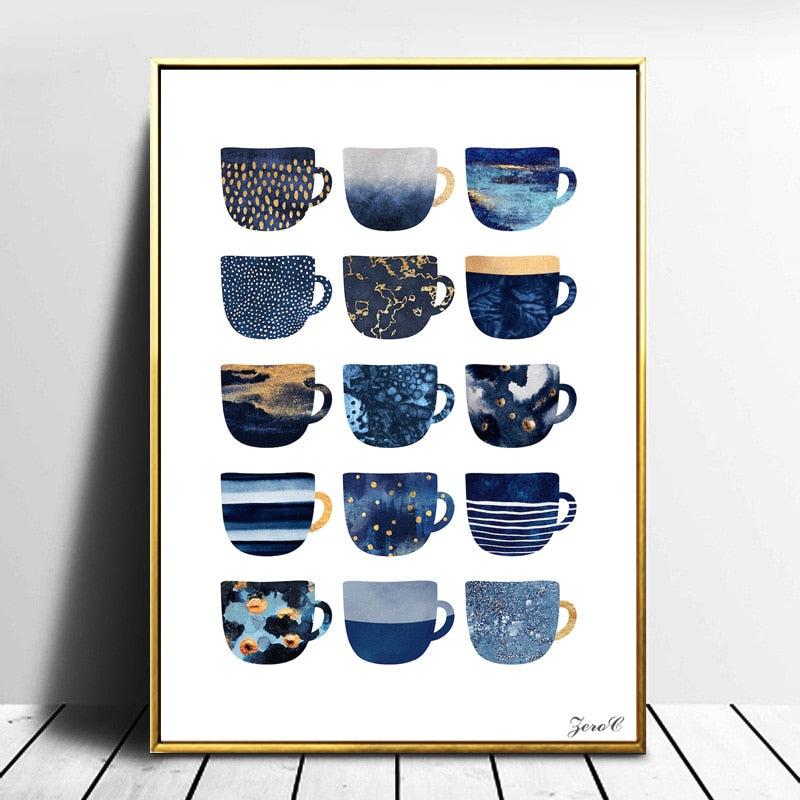 Pretty Blue Coffee Cups Posters And Prints Wall Art Canvas Painting Wall Pictures For Living Room