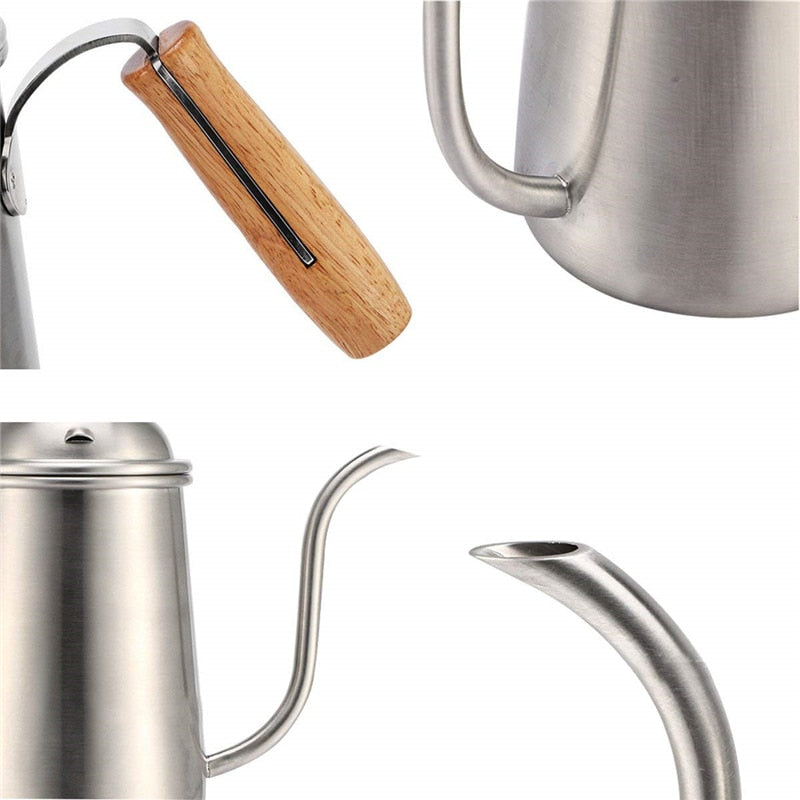 ROKENE Professional Coffee Drip Kettle Stainless Steel Pour Over Coffee Kettle with Wood Handle