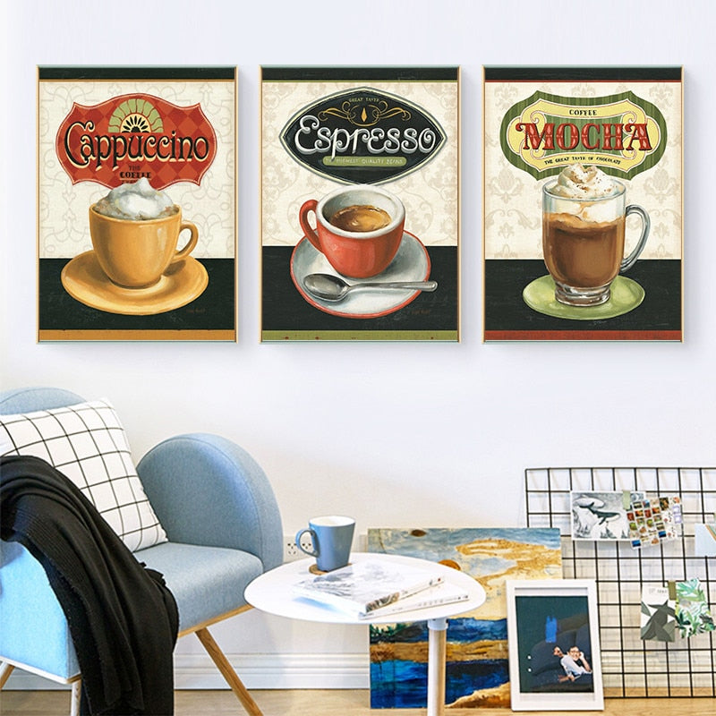 Retro Coffee Cup Art Canvas Painting Posters Prints Modern Home Decoration Wall Pictures