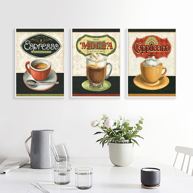 Retro Coffee Cup Art Canvas Painting Posters Prints Modern Home Decoration Wall Pictures