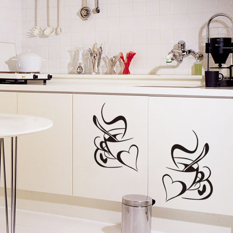 Retro Double love coffee cup wall sticker vinyl decals Restaurant Kitchen removable wall Stickers DIY