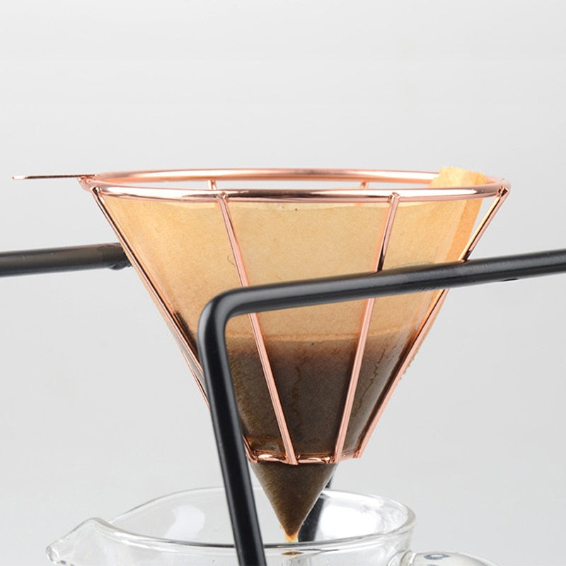 Rose Gold Metal Reusable Coffee Filter Holder Coppper Brew Drip Coffee Filters Accessories Funnel