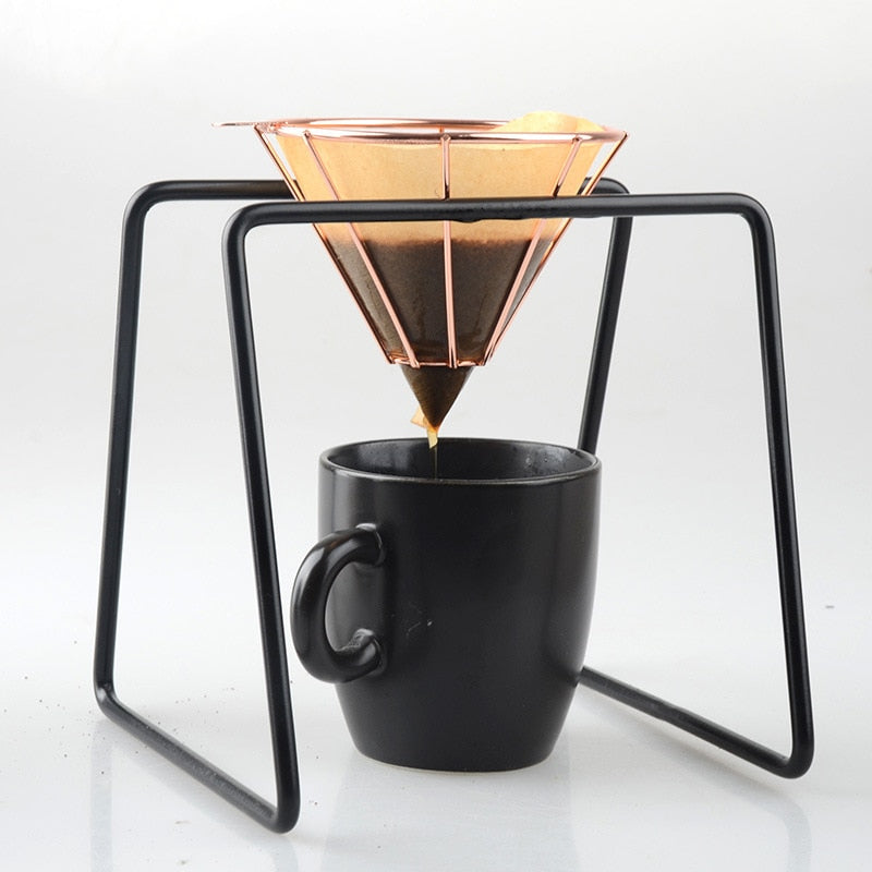 Rose Gold Metal Reusable Coffee Filter Holder Coppper Brew Drip Coffee Filters Accessories Funnel