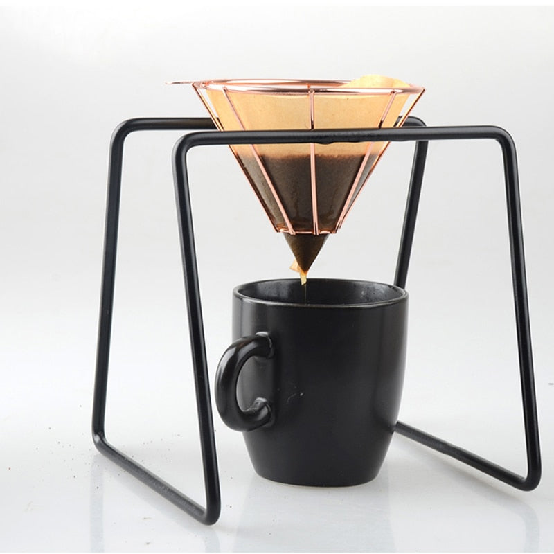 Rose Gold V60 1-4 Cups Coffee Filter Holder Metal Copper Brew Drip Silver Coffee Filters Accessories