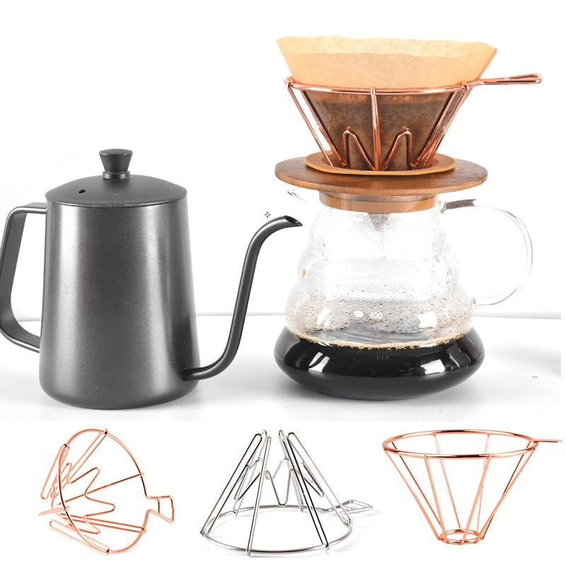 Rose Gold V60 1-4 Cups Coffee Filter Holder Metal Copper Brew Drip Silver Coffee Filters Accessories