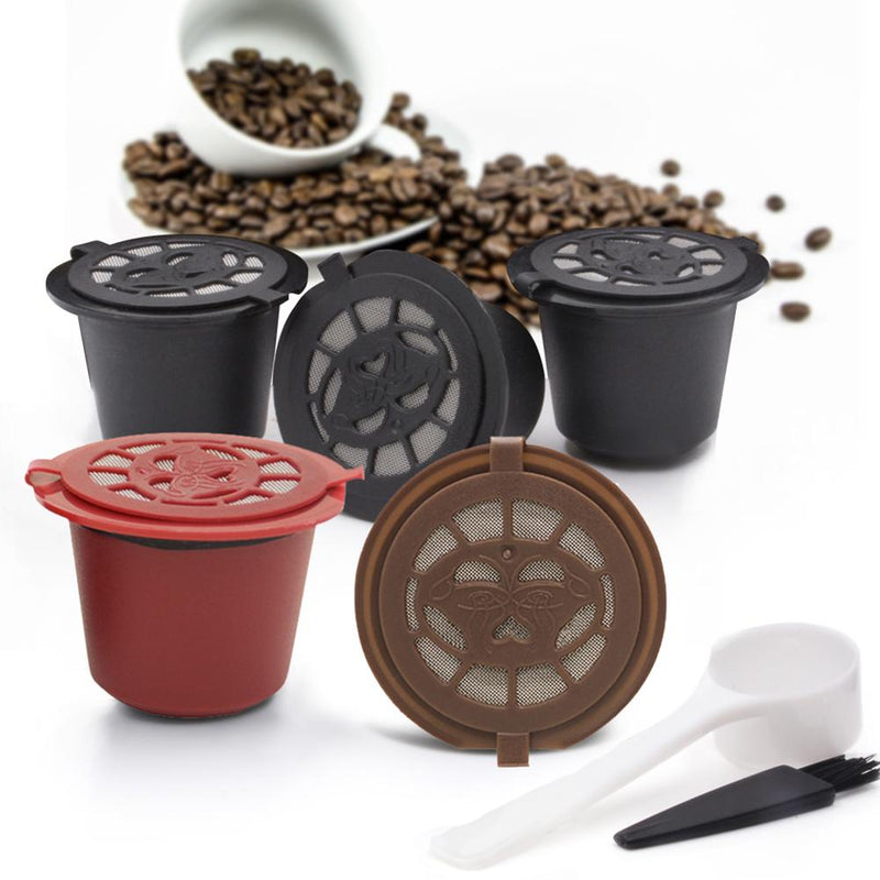 1/3/4PCS Nespresso Refillable Coffee Capsule Cup Reusable Coffee Capsule Spoon Brush Coffee Filters