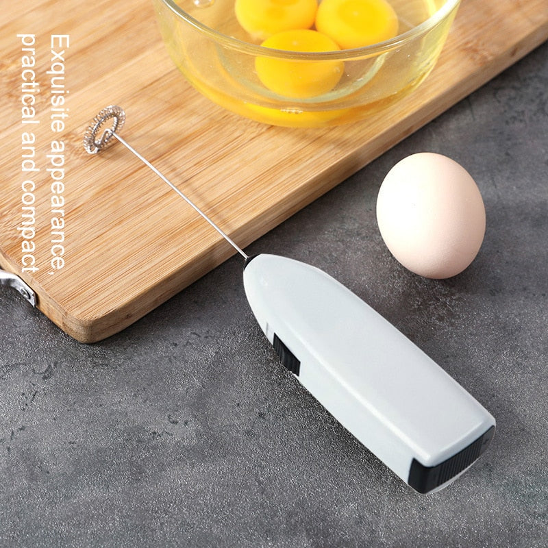 White Electric Egg Beater Milk Frother For Coffee Household Kitchen Mini Stainless Steel Coffee Milk
