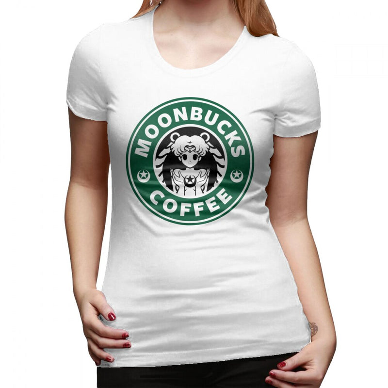 Sailor Moon T-Shirt Moonbucks Coffee T Shirt Street Style Printed Women T-Shirt White Large Size