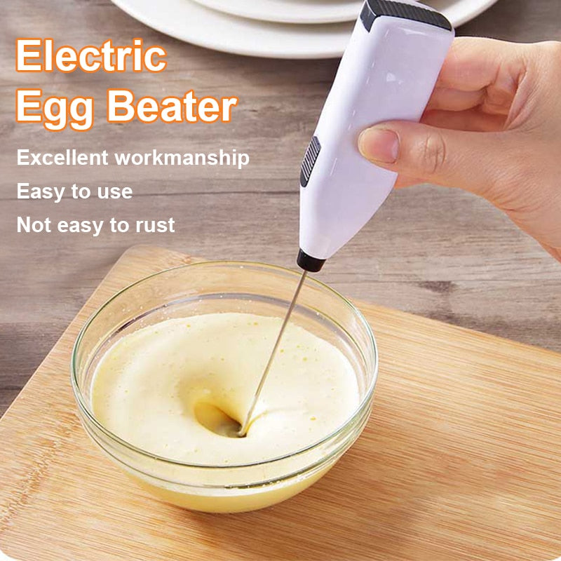 White Electric Egg Beater Milk Frother For Coffee Household Kitchen Mini Stainless Steel Coffee Milk