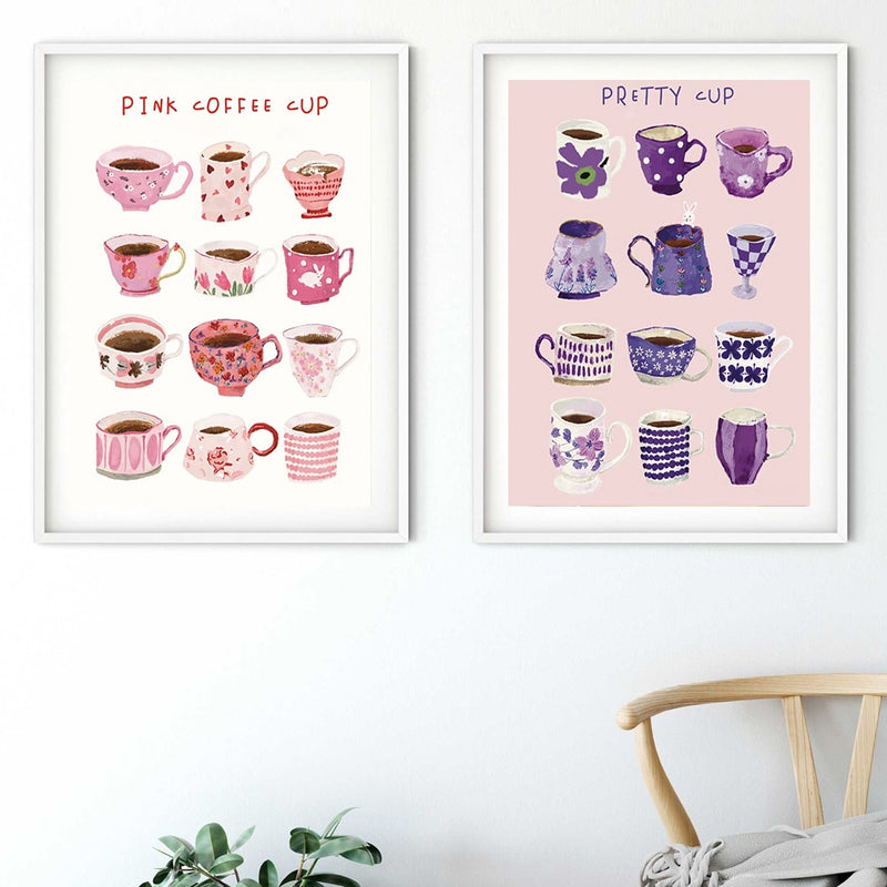 Vintage Colorful Coffee Cup Wall Art Canvas Painting Various Cups Poster Picture And Prints For Cafe