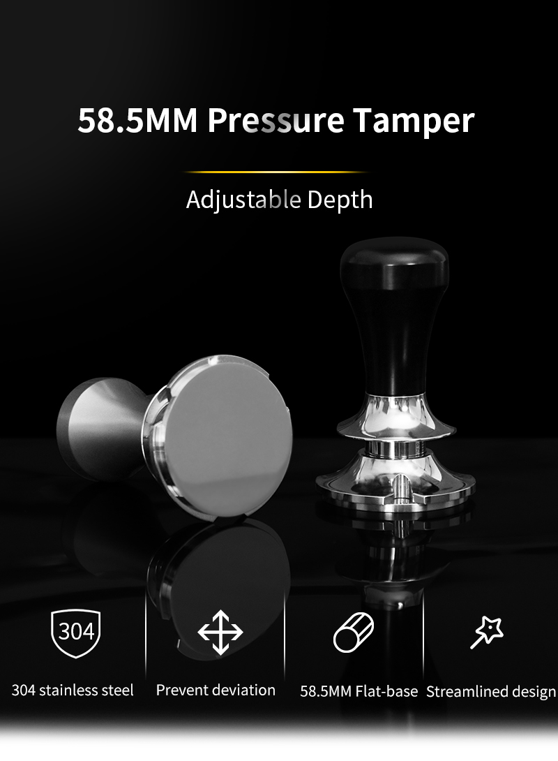 58.5mm Adjustable Depth Calibrated Coffee Tamper Stainless Steel Espresso Anti Pressure Deviation