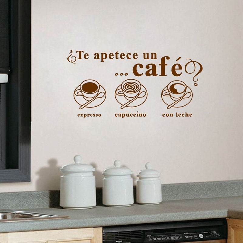 Spanish Version "Te apetece un cafe" Vinyl Wall Sticker Creative DIY Wall Decals For Dining