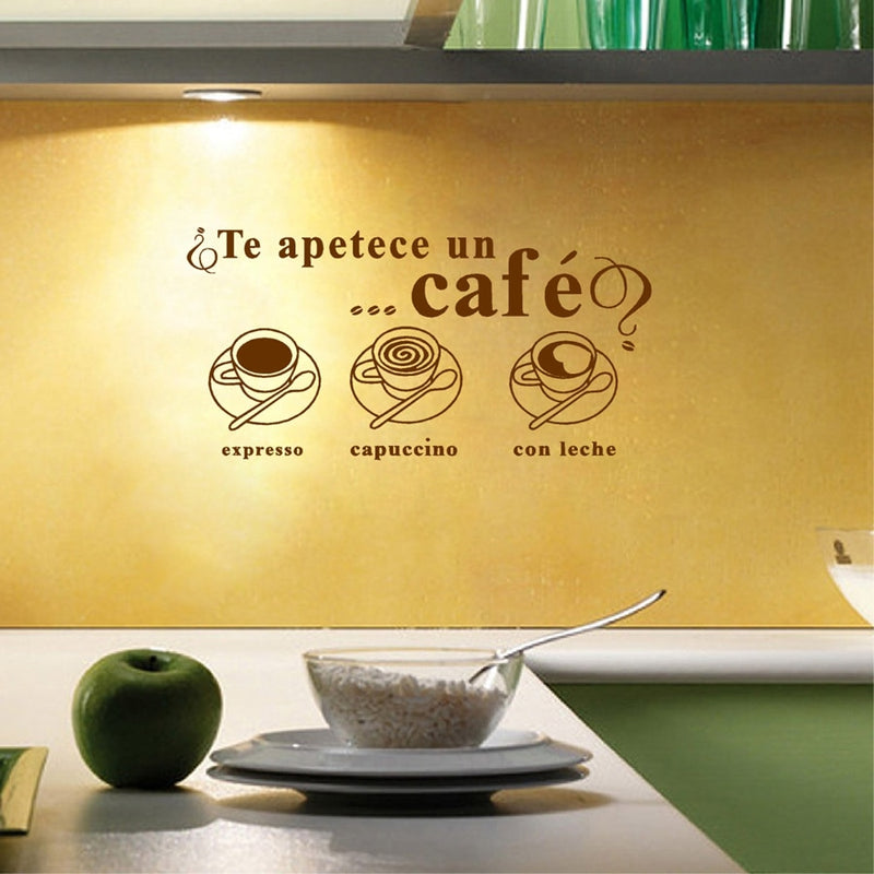Spanish Version "Te apetece un cafe" Vinyl Wall Sticker Creative DIY Wall Decals For Dining
