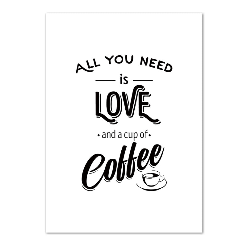 Coffee Life Draw Quote Wall Art Black & White Painting Canvas Pictures Vintage Poster Nordic Living Room