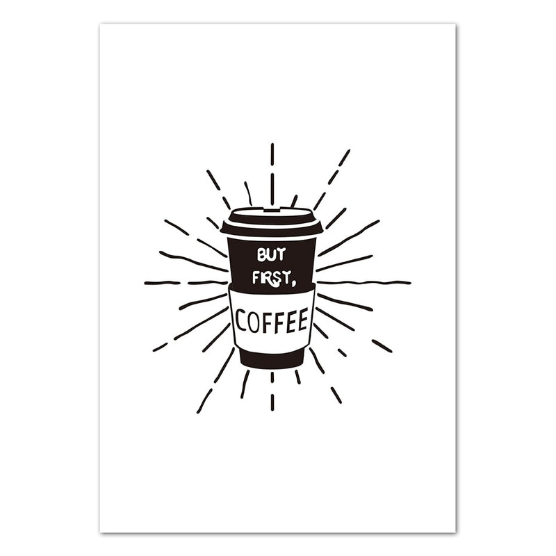 Coffee Life Draw Quote Wall Art Black & White Painting Canvas Pictures Vintage Poster Nordic Living Room