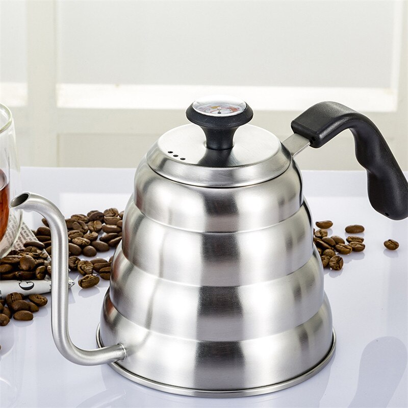 Stainless Steel Built-in Thermometer Coffee Pots , Pour Over Coffee Kettle 1.2L Hand Drip Coffee