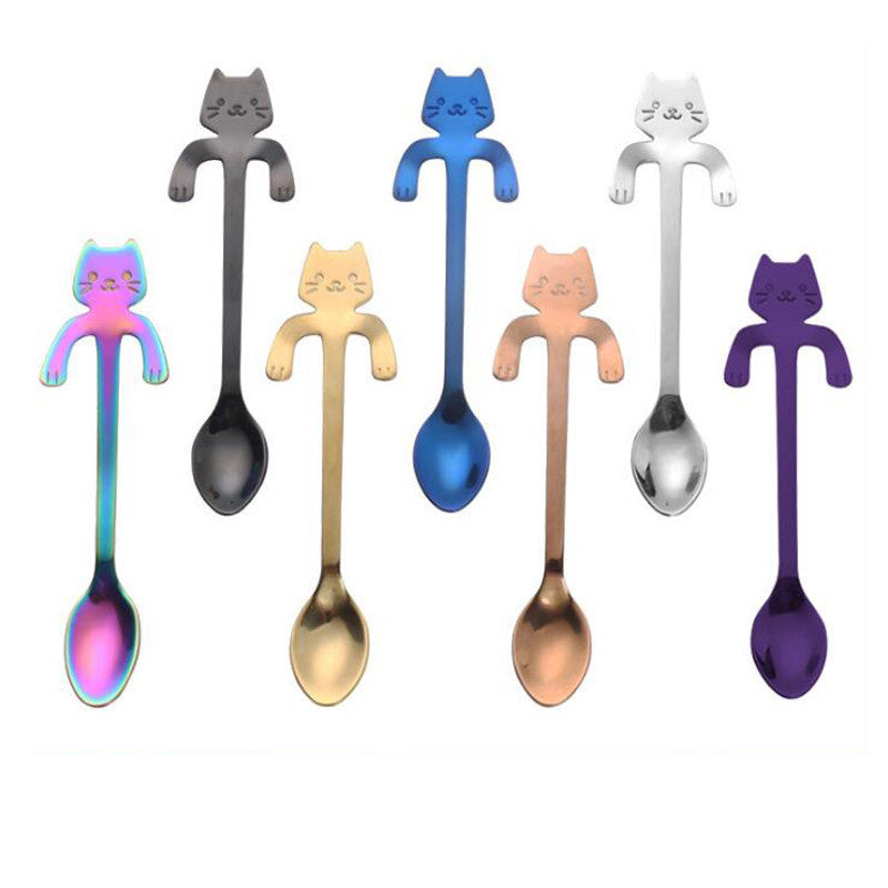 Stainless Steel Coffee Spoon Lovely Cute Cat Shape Teaspoon Dessert Snack Scoop Ice Cream Mini Spoons