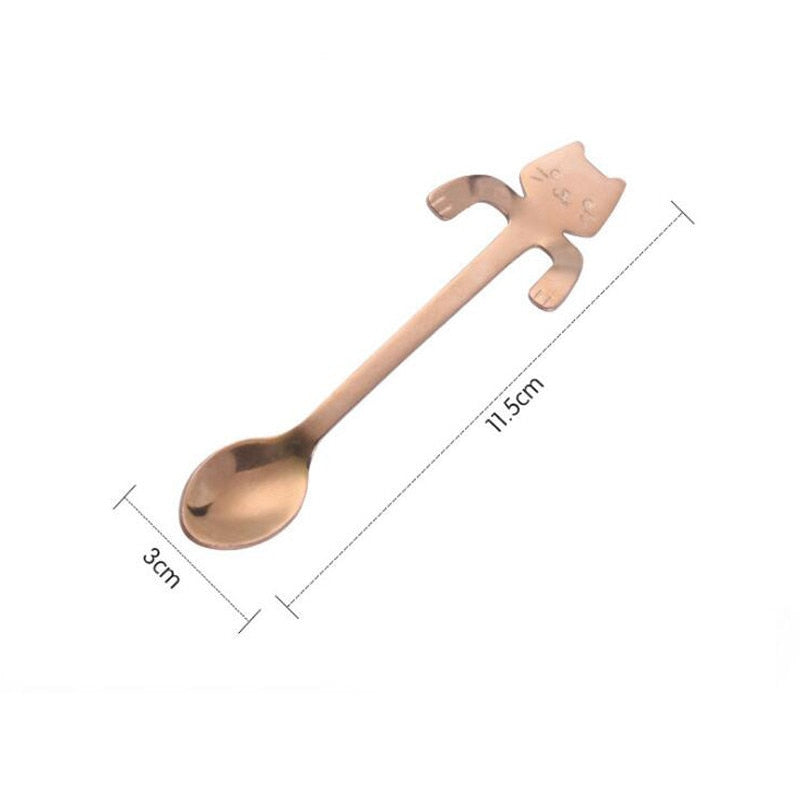 Stainless Steel Coffee Spoon Lovely Cute Cat Shape Teaspoon Dessert Snack Scoop Ice Cream Mini Spoons