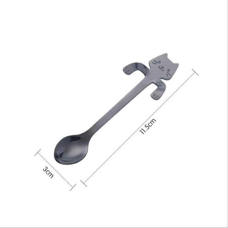 Stainless Steel Coffee Spoon Lovely Cute Cat Shape Teaspoon Dessert Snack Scoop Ice Cream Mini Spoons