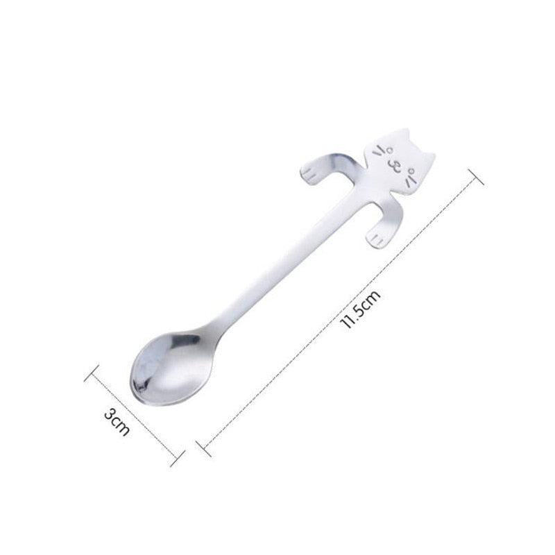 Stainless Steel Coffee Spoon Lovely Cute Cat Shape Teaspoon Dessert Snack Scoop Ice Cream Mini Spoons