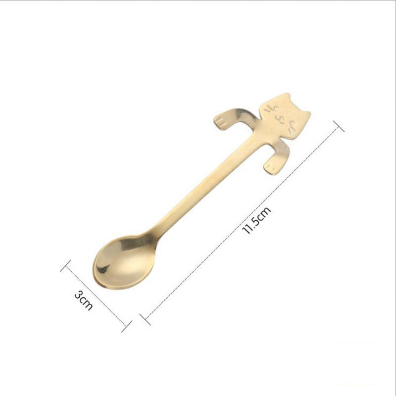 Stainless Steel Coffee Spoon Lovely Cute Cat Shape Teaspoon Dessert Snack Scoop Ice Cream Mini Spoons