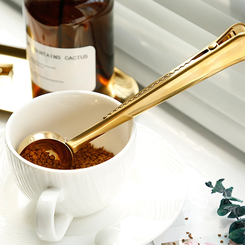 Stainless Steel Coffee Spoon Clip Gold Silver Coffee Tea Measure Scoop Metal Measuring Spoon with