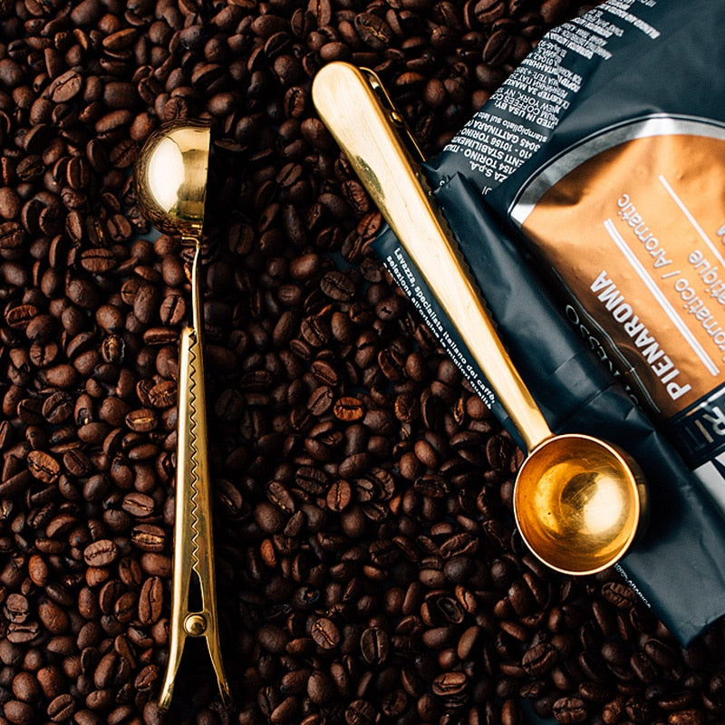 Stainless Steel Coffee Spoon Clip Gold Silver Coffee Tea Measure Scoop Metal Measuring Spoon with