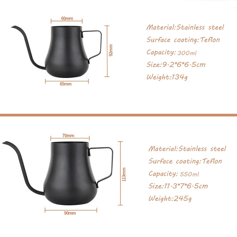 Stainless Steel Gooseneck Drip Kettle Teflon Non-stick Milk Frothing Jug Swan Neck Drip Coffee Tea