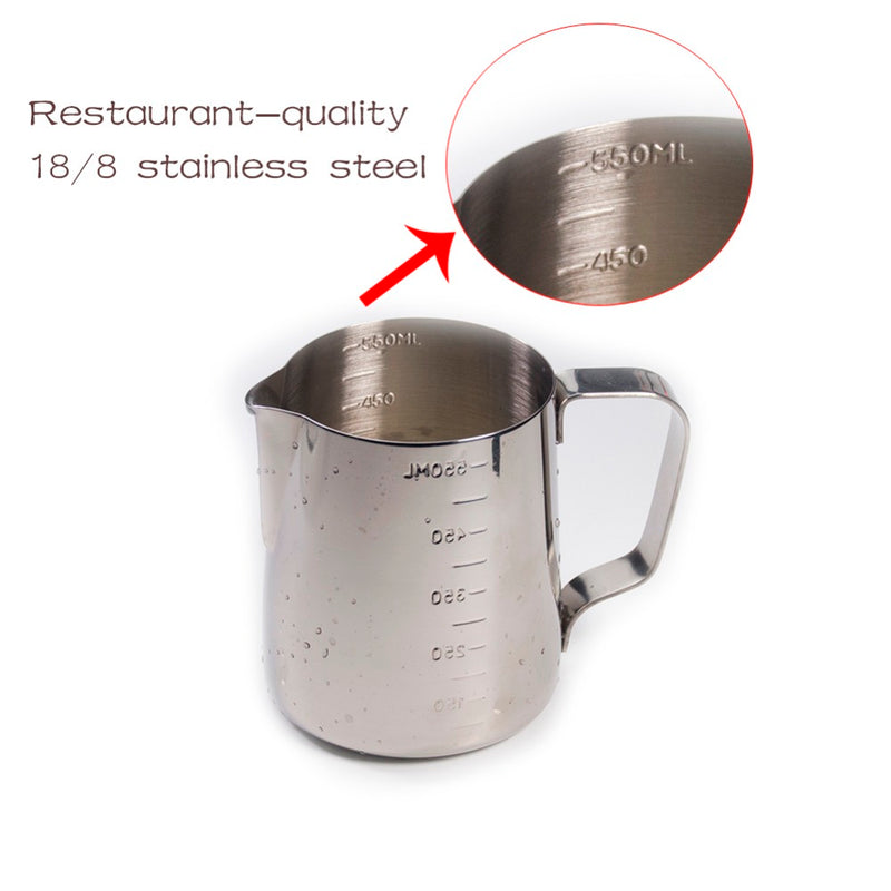 Stainless Steel Milk Frothing Pitcher - Measurement Markings 550ml - for Espresso Machine, Coffee