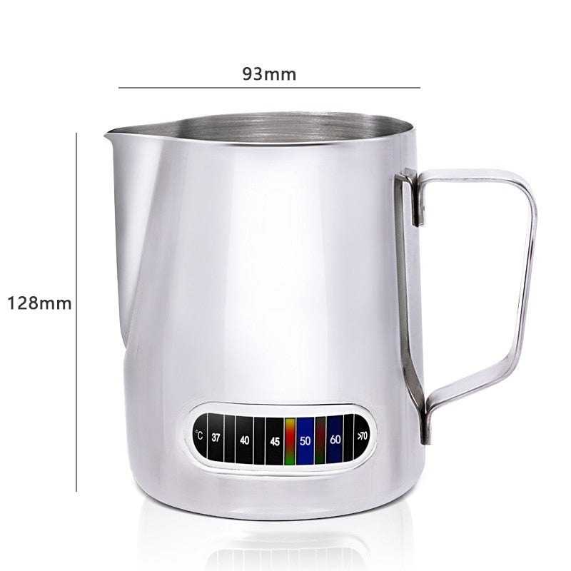 Stainless Steel Milk Frothing Pitcher - With Built-In Thermometer Perfect for Milk Frothers, Latte