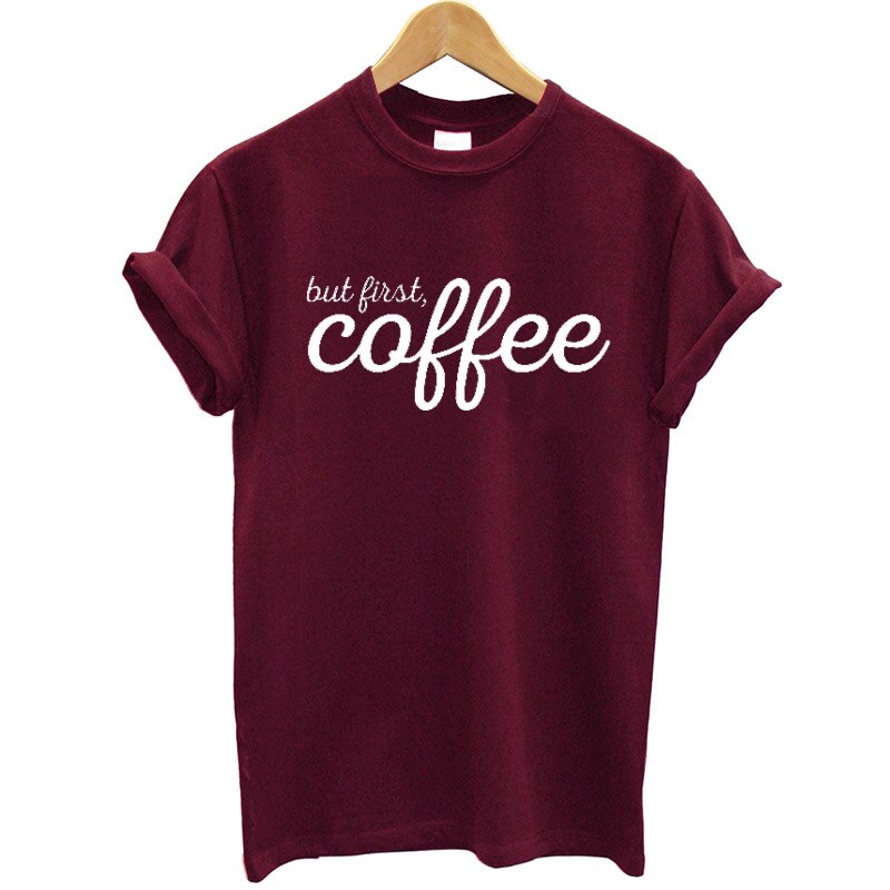 Summer Cool Tops Tees Letter Coffee Printed Cotton T-shirt Women Shirt Short Sleeve O-neck Casual