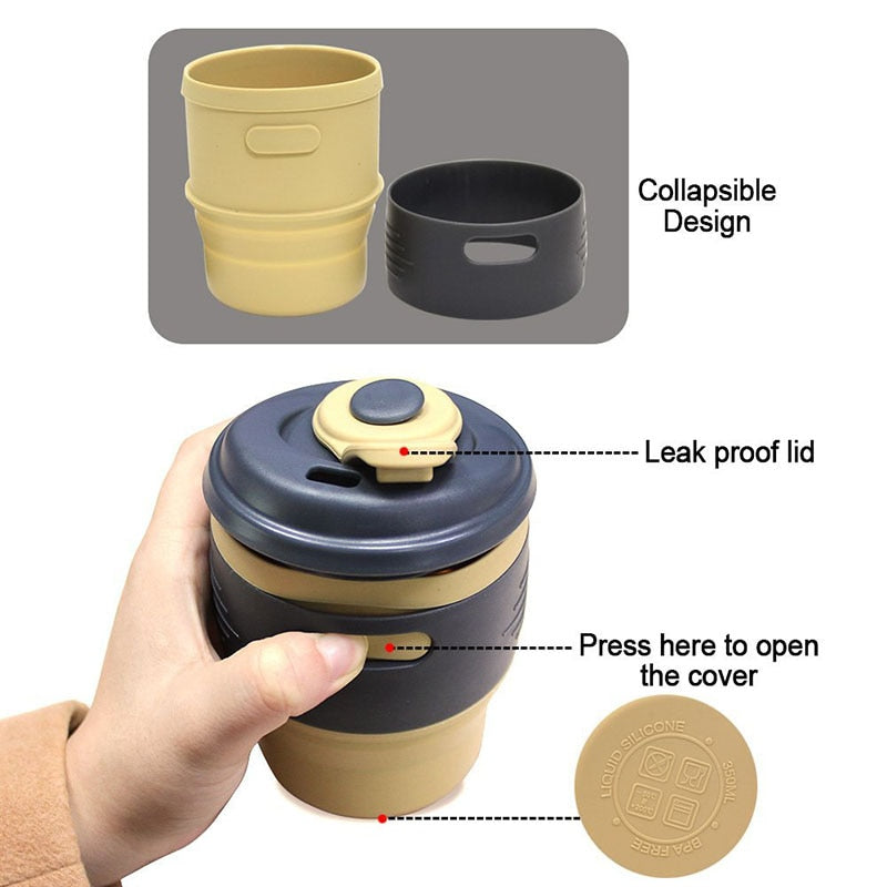 TEENRA 1Pcs Silicone Collapsible Coffee Cup Resuable Travel Coffee Cup For Camping Leak Proof Fold