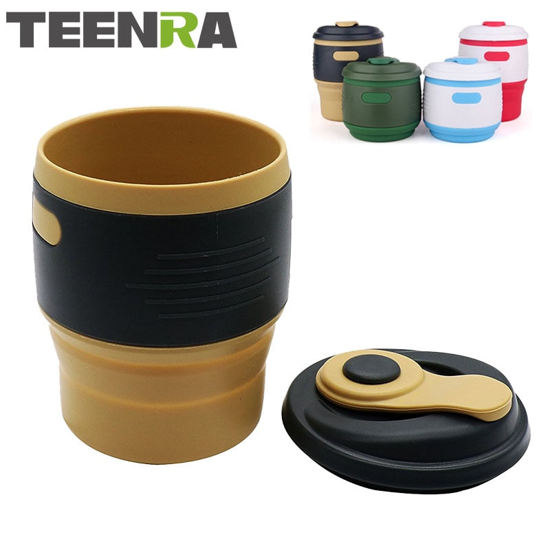 TEENRA 1Pcs Silicone Collapsible Coffee Cup Resuable Travel Coffee Cup For Camping Leak Proof Fold