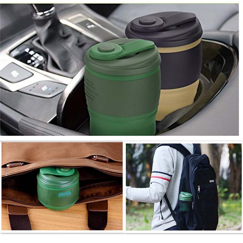 TEENRA 1Pcs Silicone Collapsible Coffee Cup Resuable Travel Coffee Cup For Camping Leak Proof Fold