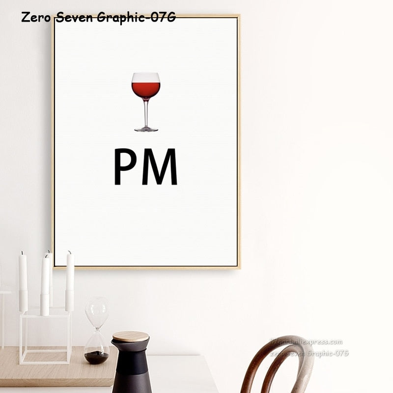 Time To Drink Coffee Wine A3 Canvas Painting Posters Prints Living Room Dining Room Grally Wall Art