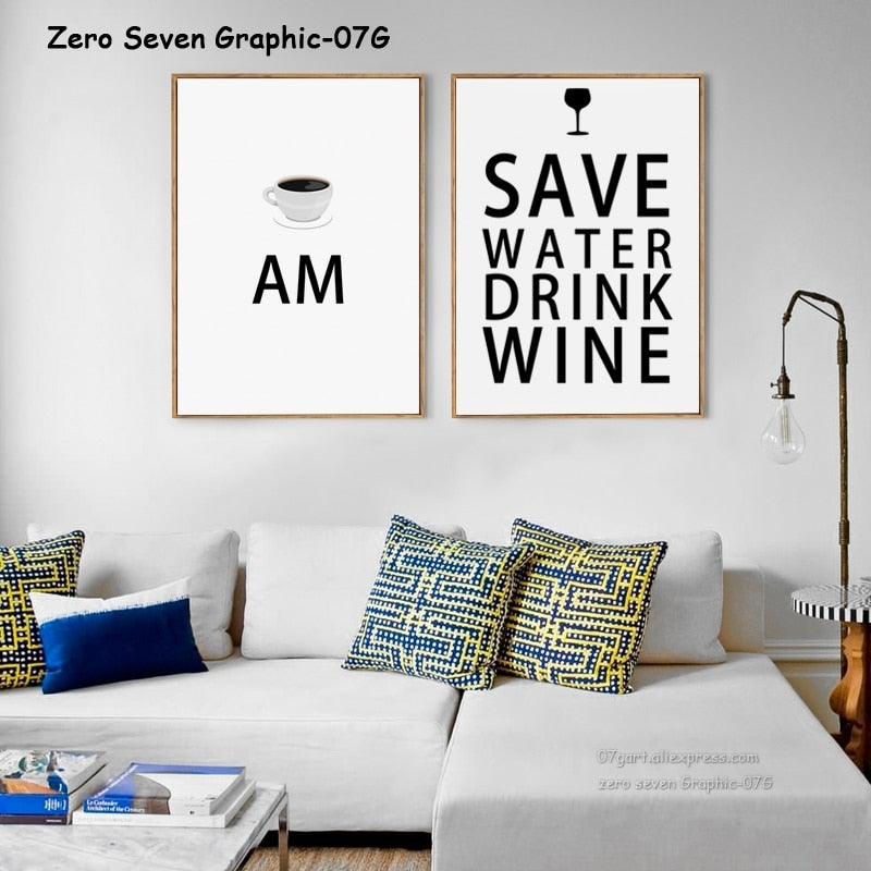 Time To Drink Coffee Wine A3 Canvas Painting Posters Prints Living Room Dining Room Grally Wall Art