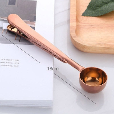 Two-in-one Stainless Steel Coffee Spoon Sealing Clip Kitchen Gold Accessories Recipient Expresso