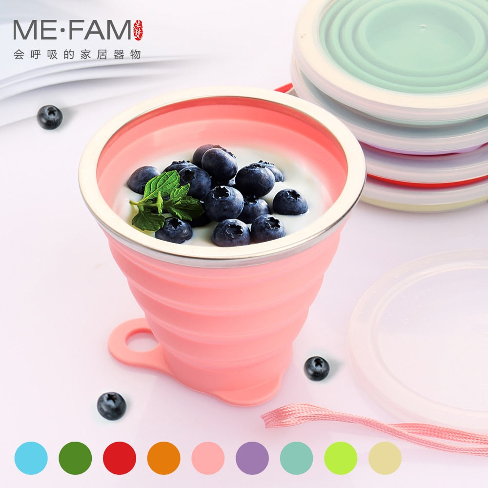 Ultra-thin Silicone Folding Cup + Dstproof Cover Outdoor Coffee Cups Children Available Travel