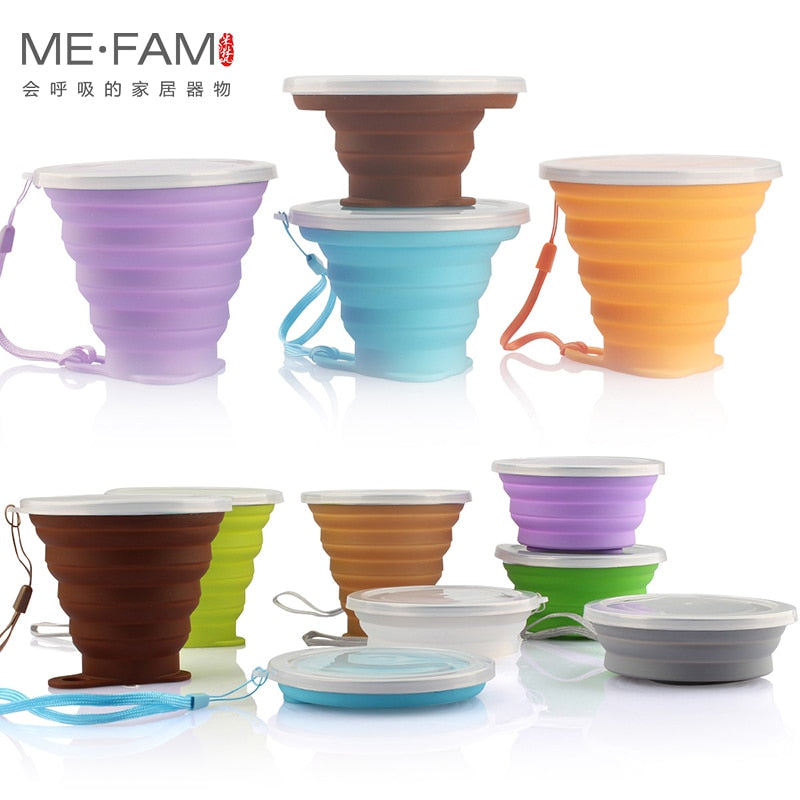 Ultra-thin Silicone Folding Cup + Dstproof Cover Outdoor Coffee Cups Children Available Travel