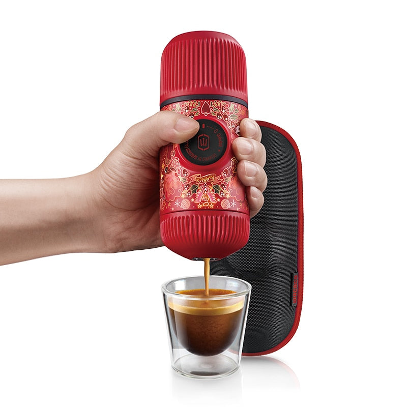 Wacaco Nanopresso, Limited Red Tattoo Pixie Edition, Portable Espresso Machine with Protective Case,