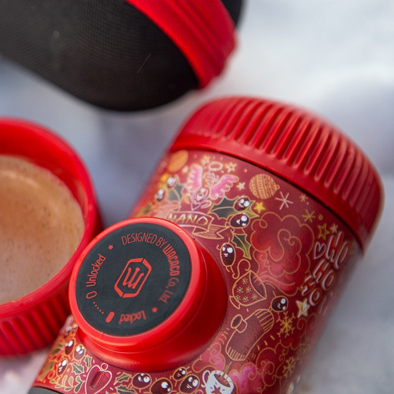 Wacaco Nanopresso, Limited Red Tattoo Pixie Edition, Portable Espresso Machine with Protective Case,
