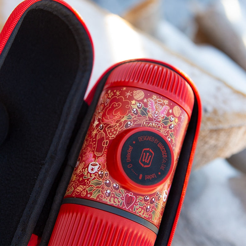 Wacaco Nanopresso, Limited Red Tattoo Pixie Edition, Portable Espresso Machine with Protective Case,