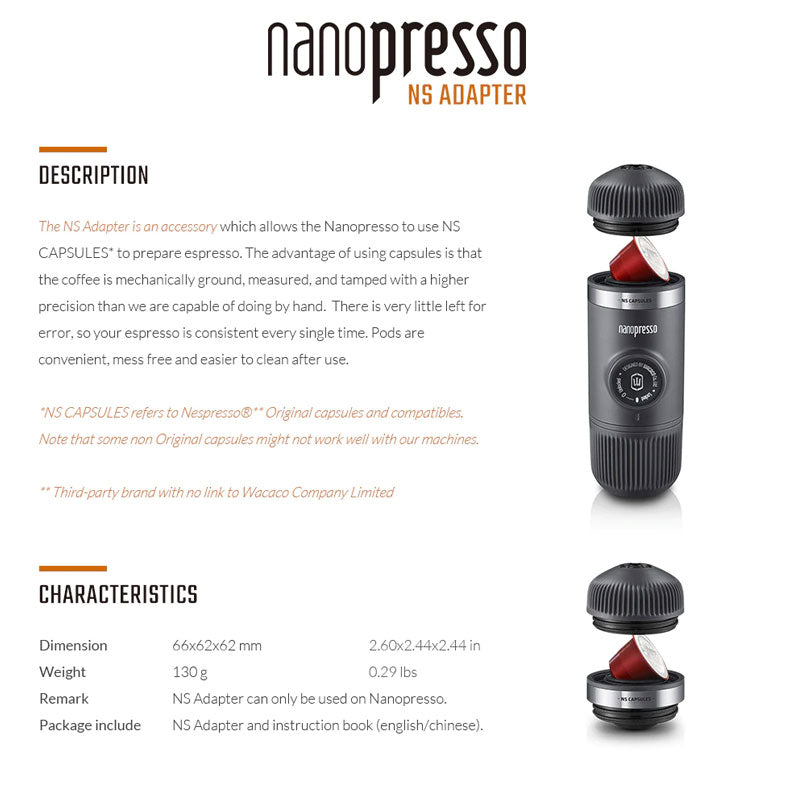Wacaco Nanopresso NS Adapter, Accessories for Nanopresso Portable Espresso Machine, Compatible