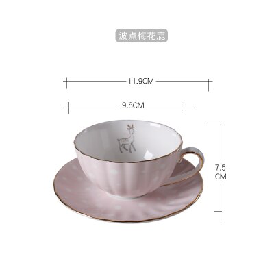 White Dots Little Rabbit Ceramic Bone China Coffee cup Saucer Set 180ml British Style Black Tea Milk