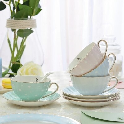 White Dots Little Rabbit Ceramic Bone China Coffee cup Saucer Set 180ml British Style Black Tea Milk